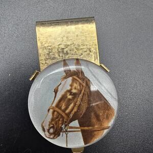 Vintage Equestrian Horse Themed Money Clip Gold Tone Western #2